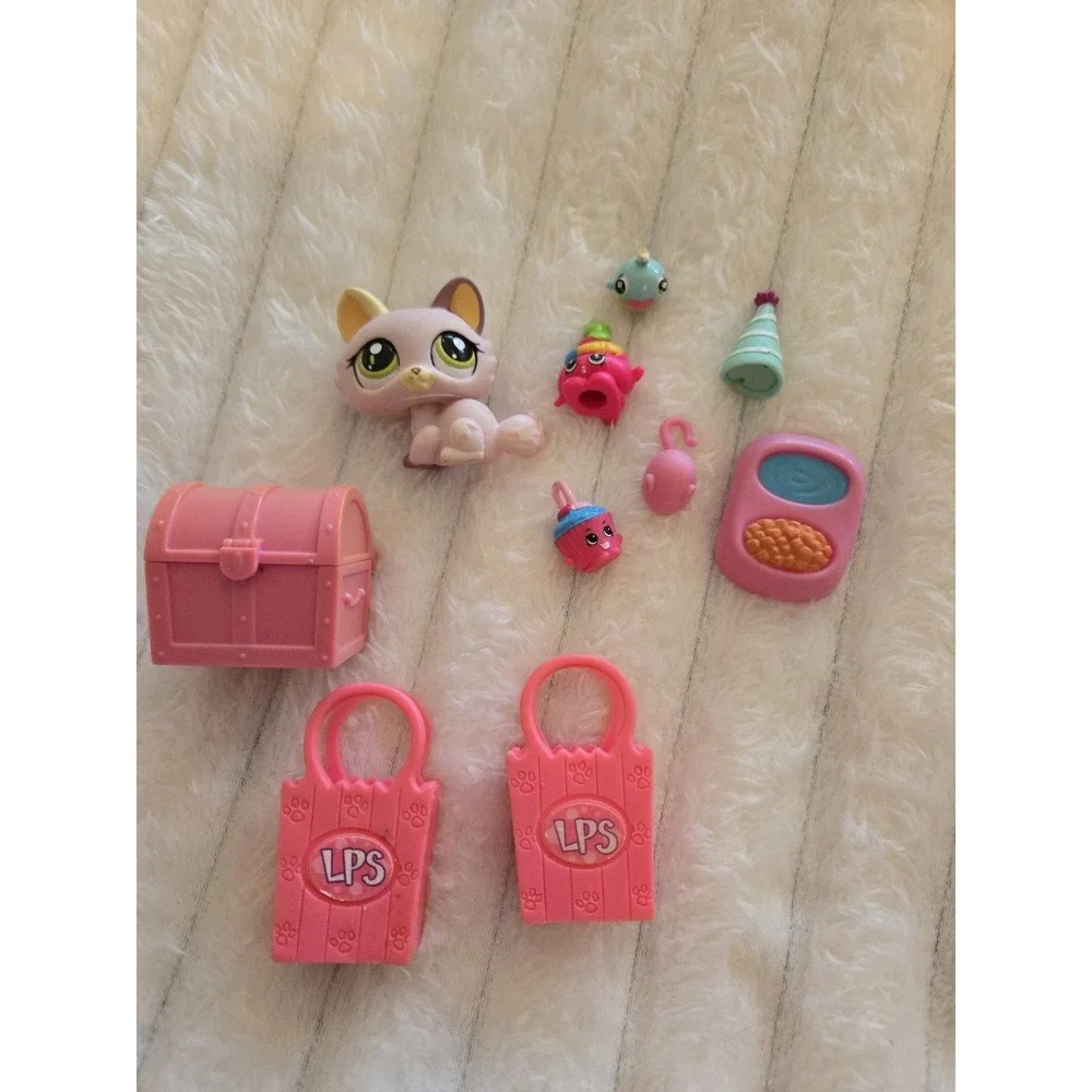 10 Pcs Littlest Pet Shop #1489 Pink Crouching Cat LPS Mouse Cupcake Chest Fish
